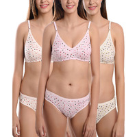 Fims - Fashion Is My Style Soft Cotton Blend Bra Panty Set For Women, Non-Padded, Non-Wired, Comfy Print, Lingerie Set, Multi-Color, Pack Of 3 Cup-B, Size- 30