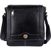 Hileder 100% Pure Genuine Leather Messenger Shoulder Handbag 10 Inches Sling Cross Body Travel Office Tablet Flap Compartment Bag For Men And Women (Black)