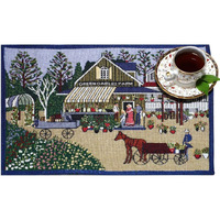 Prakartik By Induarts 100% Cotton Harvest Design Ractangular Dining Table Mat. Navy Blue Set Of 4