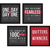 Fatmug Synthetic Square Motivational Quotes Framed Wall Paintings With Glass For Office Decor And Home (Large) -Set Of 4 Multicolour