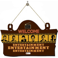 Indigifts Printed Wooden Door Wall Hanging Signboard For Entertainment Lovers| Funky Filmy Wall Decor (Brown| 11.05X7 Inches) | Size: 11.05 Inches X 7 Inches (28X18 Cm) | Color: Bronze