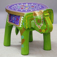 Jh Gallery Handcrafted And Emboss Painted Colorful Wooden Elephant Stool/Side Table For Home/Office/Living Or Bedroom Decor (Green)