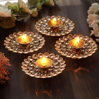 Tied Ribbons Pack Of 4 Crystal Akhand Diya For Decoration - Brass Diya For Puja Oil Puja Lamp - Decorations Items For Home Decor (Golden, 12 X 4 Cm) - Decor - Gifts