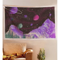 Sheetkart Space Tapestry - Aesthetic Bohemian Wall Hanging Mountain And Planets Tapestries For Home - Beige