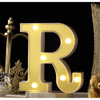 Satyam Kraft 1 Piece Golden Marquee Alphabet Shaped Led Light - Decorative Letter Lamp For ValentineS Day, Bedroom, Wedding, Birthday, Home Decor, Romantic Gift Night And Wall Lamp (R)