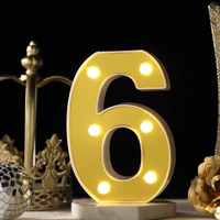 Satyam Kraft 1 Piece Golden Marquee Number Shaped Led Light - Decorative Letter Lamp For ValentineS Day, Bedroom, Wedding, Birthday, Home Decor, Romantic Gift Night And Wall Lamp (6)