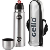 Cello Flipstyle Thermosteel Flask, 1000Ml, Silver | 24 Hours Hot And Cold Water Bottle | Flask For Tea Coffee | Rust & Leak Proof | Ideal For Office, Gym, Home, Kitchen, Hiking, Travel Bottle