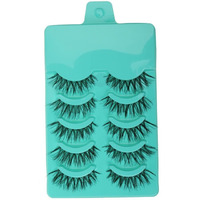 Maycreate 5 Pairs Beauty Makeup Handmade Messy Cross Style False Eyelashes, Reusable Natural Fluffy Faux Lashes, Thick Long 15Mm, Soft Comfortable No Glue Needed, Black Synthetic Fiber, Green