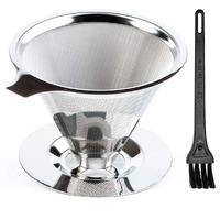 Hasthip Pour Over Coffee Dripper-Stainless Steel Reusable Drip Cone Coffee Filter-Paperless Metal Fine Mesh Strainer Coffee Brewer-Coffee Maker 1-6 Cup With Non-Slip Cup Stand And Cleaning Brush
