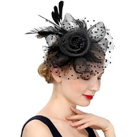 Chidakash Fascinator Hats For Women Flower Mesh Feathers Headband Cocktail Tea Party Headwear Vintage Ladies Hair Clip (Black)