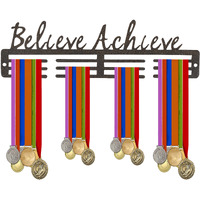 Naitik Creation Medal Hangers For Wall | Display Medal Holder Hanger - Holds Up To 60 Medals Sports Wall Display, Premium Antique Golden (Believe Achieve)