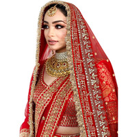 Kaevion 2.5M Red Net Sada Saubhagyawati Bhav Bridal Wedding Dupatta With Sequins Lace | Bridal Women's Net Dupatta | Traditional Dulhan Entry Chunni | Designer Contrast Dupatta For Lehenga Saree