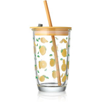 Kikiluxxa Coffee Can Glass Sipper Tumbler With Lid Straw - 400Ml-Pack Of 1- Green Tea Fruit Juice Milk Glass Cup Mug With Lid And Straw (Mirezon W 1)