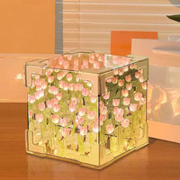 Inulec Tulip Night Light - Handmade Diy Tulip Cube Mirror Light, Tulip Flower Table Lamp & Mirror 2-In-1,20 Flowers Tulip Decoration Light Birthday Gifts For Women And Girl[ Multicolor]