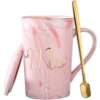 Shoppofobix Ceramic Marble Finish Coffee Mug With Lid & Spoon For Anniversary Wedding Engagement Valentine Gifts For Couple Teachers Women Men Husband Wife With Gift Box (Mrs. Coffee Cup)