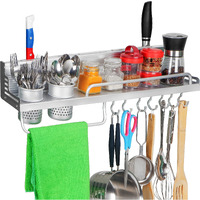About Space Multifunctional Wall Mount Aluminium Hanging Utensil Display Rack - Shelf For Ladles Spoons Pans Spices Cutlery Cookware With Knife And Hand Towel Holder- 58X12.5X10 Cm, Hanging Shelves