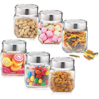 Vency Cube Jar 580Ml, Transparent Storage Container Glass Jar For Spices And More (Set Of 6), Brown