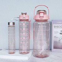 Siopaworld Transparent Motivational Water Bottles | Time Marker Leak Proof&Break-Proof | Best Usage For Office/School/Gym/Travel | Bpa-Free Fitness Sports 3 Different Size Bottle - Multicolor (3Pcs)