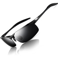 Sungait Hd Polarized Sunglasses For Men Driving Cycling Running Metal Uv400 Sports Goggles, Black