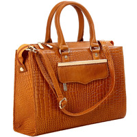Hyatt Leather Accessories Full-Grain Cro Leather Top-Handle Satchels Tote Handbags & Shoulder Sling Bags For Women Office Branded Size- L-13.5 X H-10.5 X W- 4.6 Inch (Mango Tan)