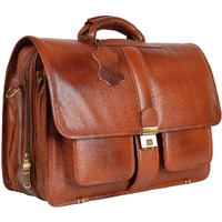Hyatt Leather Accessories The Lorenzo 24 Liter's Capacity Leather Laptop Briefcase Office Bags For Men L-45.7 X H-35.6 X W-15.2 Cm (Tan)