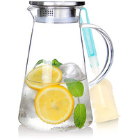 Suteas 2.0 Liter 68 Ounces Gallon Jug Hot Cold Water Ice Tea Wine Coffee Milk And Juice Beverage Ca Glass Pitcher With Lid Covered, Clear
