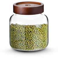 Bergner Acadia Borosilicate 1300Ml Glass Jar With Solid Wood Lid, For Storing And Preserving Sugar, Flour, Tea, Coffee, Spices, Oats | Airtight Multipurpose Glass Container For Kitchen