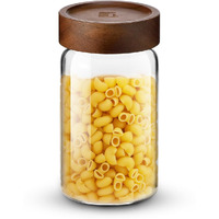 Bergner Acadia Borosilicate 550Ml Glass Jar With Solid Wood Lid, For Storing And Preserving Sugar, Flour, Tea, Coffee, Spices, Oats | Airtight Multipurpose Glass Container For Kitchen