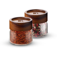 Bergner Acadia Borosilicate Glass Jars With Solid Wood Lid, Set Of 2 Jars, 120Ml Each, For Storing And Preserving Sugar, Flour, Tea, Coffee, Spices, Biscuits, Oats | Multipurpose Container For Kitchen