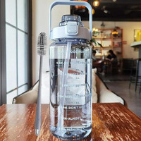 2 L Capacity Belt Straw Transparent Motivational Water Bottles| Leakproof Durable Non-Toxic Sipper | |Best Usage For School/College/Office/Travel Bottle | Bpa-Free Fitness Sports Bottle (Blue)