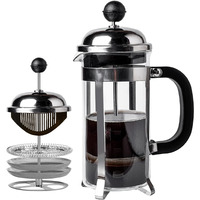 Sipologie Vintage French Press Coffee Maker 350Ml, 4-Level Filtration System For Sediment-Free Coffee, Heat-Resistant Durable Borosilicate Glass, Silver