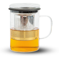 Sipologie Inspire Tea Infuser Mug  Ideal For Brewing Loose-Leaf Tea  Premium Clear Borosilicate Glass Mug With Fine Mesh Stainless Steel Infuser And Dual-Purpose Glass Lid, 350Ml
