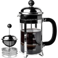 Sipologie Vintage French Press Coffee Maker 600Ml, 4-Level Filtration System For Sediment-Free Coffee, Heat-Resistant Durable Borosilicate Glass, Measurement Marking, Silver