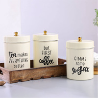 Anantam Homes Quoted Colourful Tea Sugar Coffee Container Set Of 3 |Kitchen Counter Top Airtight Stainless Steel Storage Canister With Lids For Coffee (Gimme -Ivory), 800 Milliliter