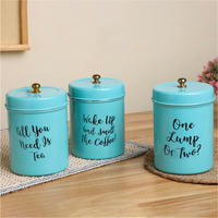 Anantam Homes Colourful Tea Sugar Coffee Container Set Of 3|For Kitchen Counter Top Airtight Stainless Steel Food Storage Canister With Lids For Sugar Cereal Coffee Tea (Wake Up-Aqua), Blue