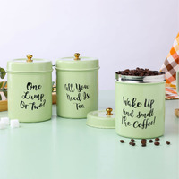 Anantam Homes Quoted Colourful Tea Sugar Coffee Container Set Of 3 | Airtight Stainless Steel Food Storage Canister With Lids For Flour Sugar Cereal Coffee Tea (Wake Up -Pista Green)