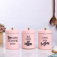 Anantam Homes Colourful Tea Sugar Coffee Container Set Of 3 |Kitchen Counter Top Airtight Stainless Steel Food Storage Canister With Lids For Sugar,Coffee And Tea (Gimme -Light Pink)