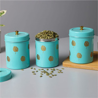 Anantam Homes Decorative Leaf Design Canister Set With Lid For Kitchen Counter Top Airtight Stainless Steel Food Storage Container With Lids For Flour Sugar Cereal Coffee Tea (Set Of 3) (Aqua), Blue