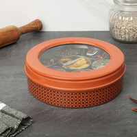 Dudki 7 In 1 Stainless Steel Spice Box For Kitchen Sturdy Masala Dabba Jar For Spices Seamless Design (Orange Rust)
