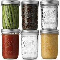 Ash & Roh Glass Mason Jars Full Mouth - Glass Jars With Metal Airtight Lids Perfect Meal Prep, Food Storage, Canning, Drinking Jars, For Jelly, Jam, Dry Food, Spices, Herbs-500 Ml (6) - Clear