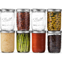 Ash & Roh Glass Mason Jars Full Mouth- Glass Jars With Metal Airtight Lids Perfect Meal Prep, Food Storage, Canning, Drinking Jars, For Jelly, Jam, Dry Food, Spices, Herbs-500 Ml (8), Blue