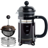Sipologie Vintage French Press Coffee Maker 600Ml, Black I 4-Level Filtration I Heat Resistant Borosilicate Glass I Stainless Steel Housing | Measurement Marking, Coffee Spoon, Extra Filter Mesh
