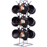 Cr18 Collection Big Size Stainless Steel Cup Tabletop Kitchen Shelves Rack Stand, Coffee And Tea Mug Holder (Silver, 12 Cups Stand)