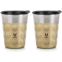 Vaya Popcup Insulated Coffee Mug With Lid 500Ml, Stainless Steel Hot & Cold Coffee, Water And Teacup,Double-Walled Insulated Tumbler, Keeps Beverages Hot & Cold For 5 Hrs,2X250Ml,Gold