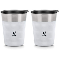 Vaya Popcup Insulated Coffee Mug With Lid 500Ml, Stainless Steel Hot & Cold Coffee, Water And Teacup,Double-Walled Insulated Tumbler, Keeps Beverages Hot & Cold For 5 Hrs,2X250Ml, Cool Grey