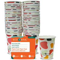 Eco Soul [250 Ml, 50 Count] Disposable Multi-Colour Paper Cups| Plastic-Free Aqueous Coated | Eco-Friendly & Biodegradable Cups | Use & Throw Party Glasses | Ideal For Tea, Coffee & Water | 250 Gsm