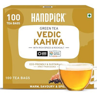 Handpick, Vedic Detox Kahwa Green Tea - 100 Tea Bags | Improves Digestion & Aids In Detoxification | Blend Of 10 Real Ayurvedic Herbs - Tulsi, Ginger, Black Pepper, Clove, Nutmeg & Rock Salt