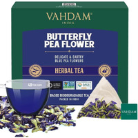 Vahdam, Butterfly Pea Flower Bags (40 Count - Plant Based Biodegradable Pyramid Tea Bags) Premium, Delicate & Earthy Herbal Tea | Vacuum Sealed After Harvest