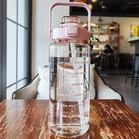 Visby India Ter 2 L Capacity Belt Straw Transparent Motivational Water Bottles|Time Marker Leak Proof&Break-Proof|Best Usage For Office/School/Gym/Travel Bottle|Bpa-Free Fitness Sports Bottle (Pink)