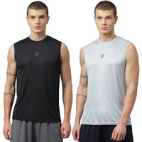 Aticx MenS Slim Fit Polyester Sleeveless T Shirt Combo - Sando Top Tank Muscle Tee For Sports, Gym, Running (Pack Of 2_Black & Grey_Xl)